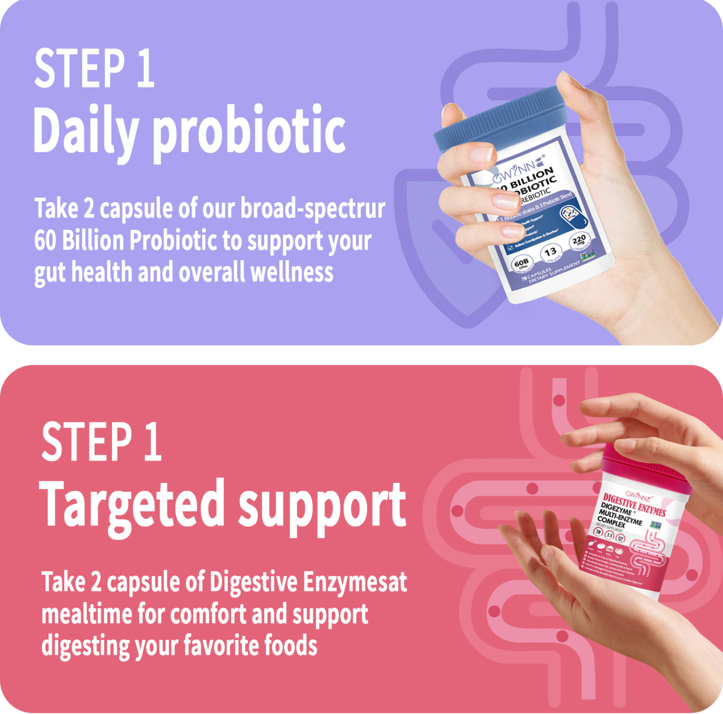 Gwynne Paquete Avanzado Salud Intestinal:Vaginal probióticos 60 Billion De Ucf 70Cápsula Y Enzimas Digestivas 400mg 70Cápsula,para Salud Digestiva Y Salud Intestinal,apoya El Estreñimiento Ocasional