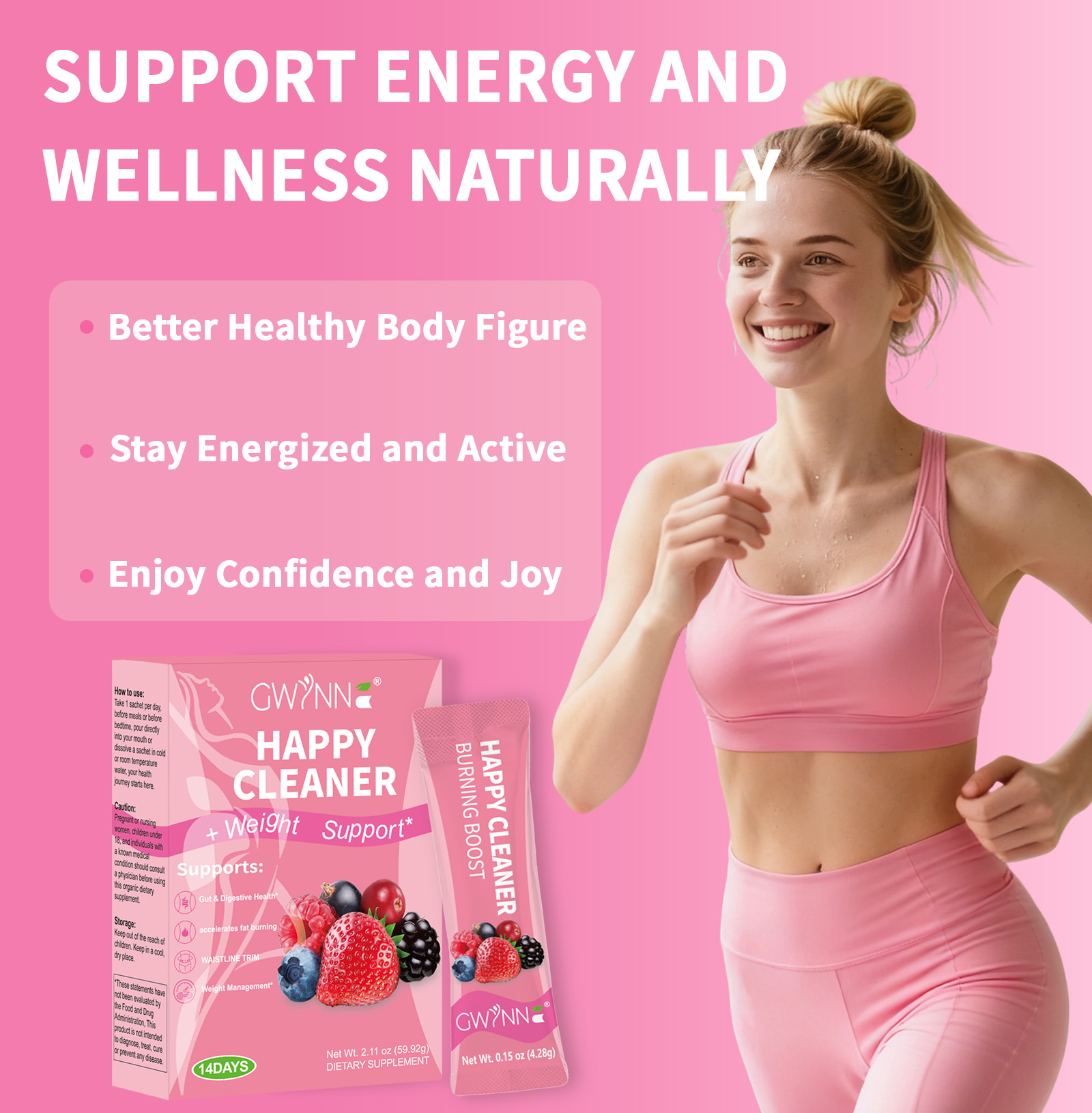 Gwynne Happy Cleaner Polvo Prebiótico Probiótico - Polvo De Mezcla De Bayas (14 Paquetes De Una Sola Porción) Con Frutas