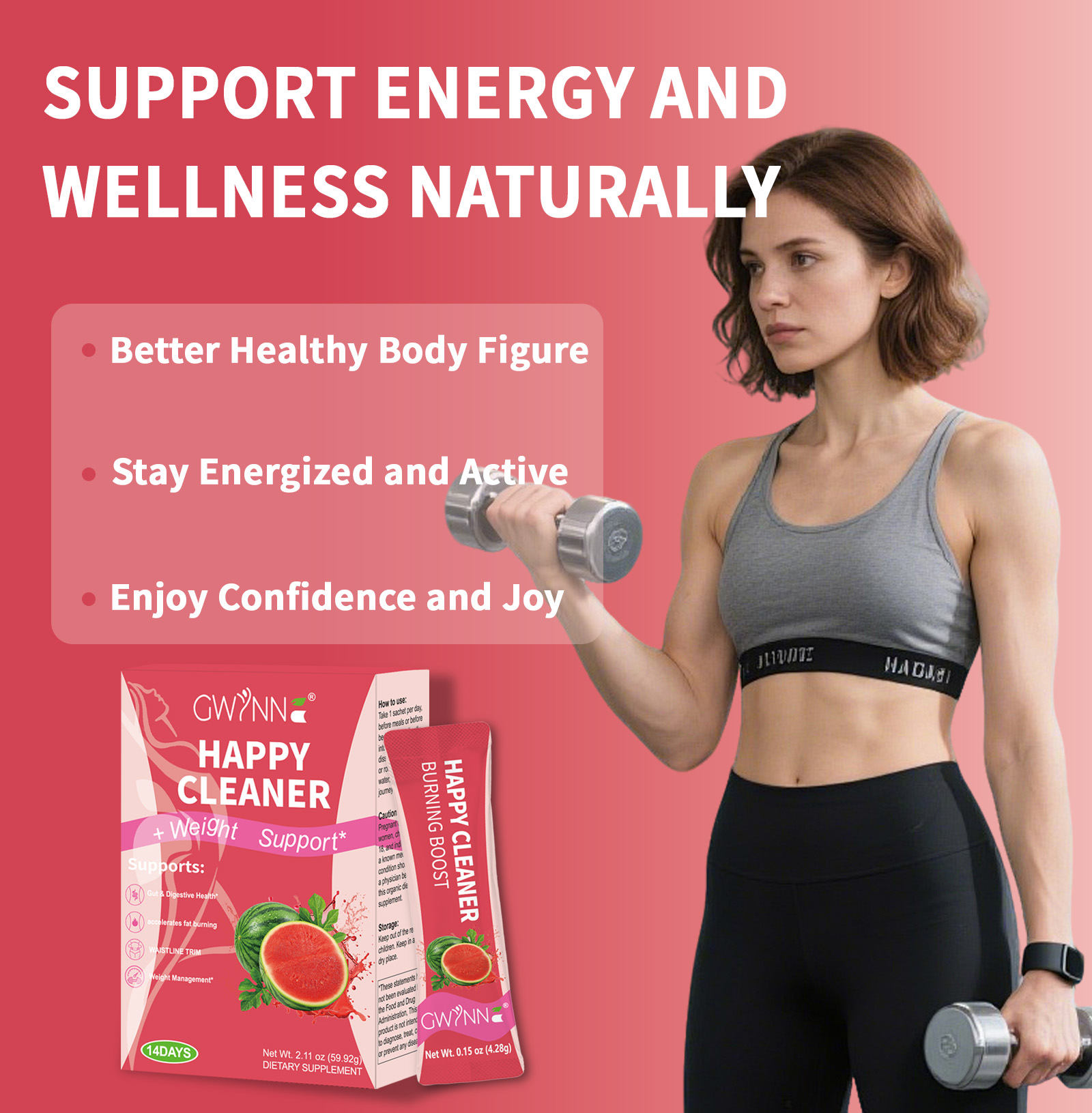 Gwynne Happy Cleaner Polvo Prebiótico Probiótico - Polvo De Mezcla De Sandía (14 Paquetes De Una Sola Porción) Con Frutas