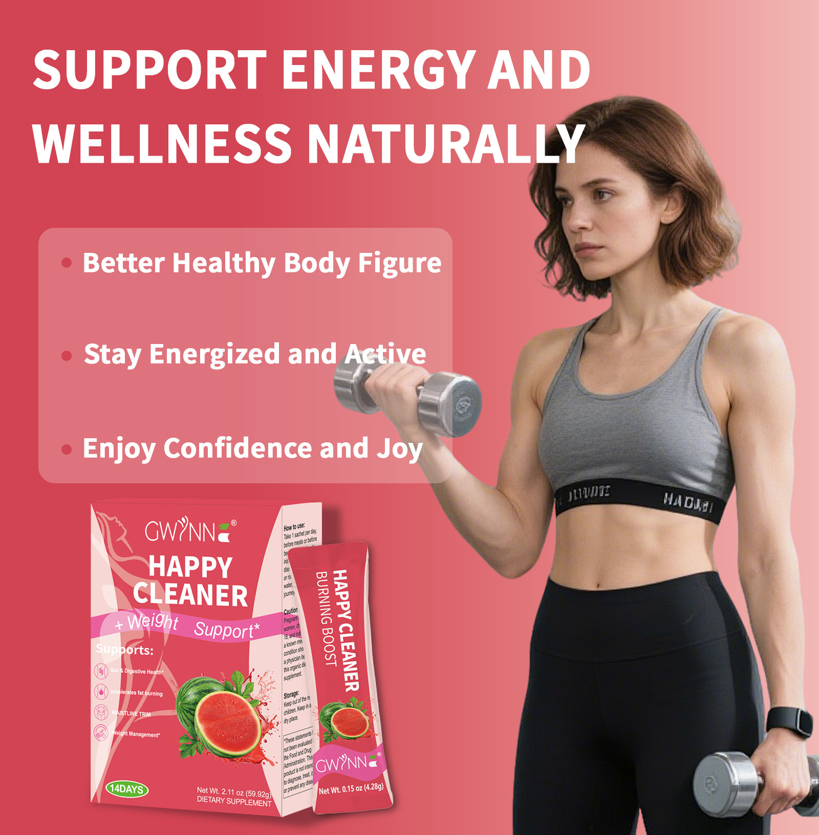 Gwynne Happy Cleaner Polvo Prebiótico Probiótico - Polvo De Mezcla De Sandía (14 Paquetes De Una Sola Porción) Con Frutas