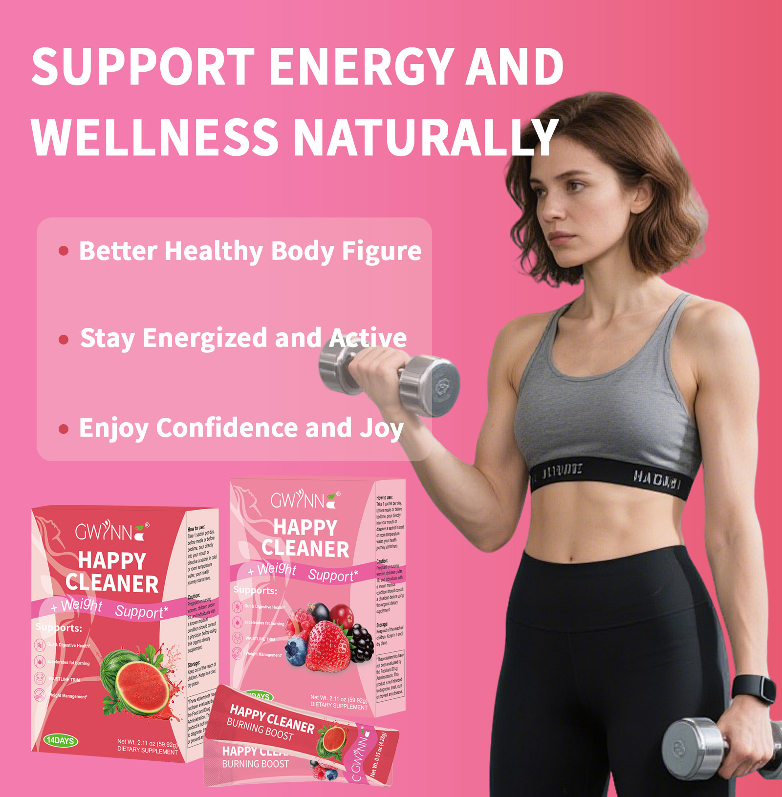 Gwynne Happy Cleaner Polvo Prebiótico Probiótico - Polvo De Mezcla De Bayas De Sandía (28 Paquetes De Una Sola Porción) Con Frutas