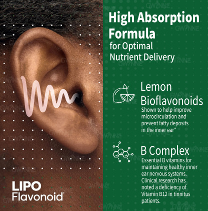 GWYNNE 1200mg Alivio del zumbido en los oídos – Suplemento con vitamina C & Complejo B–Clínicamente probado para el zumbido en los oídos & Alivio del síndrome de Meniere 90Cápsuls