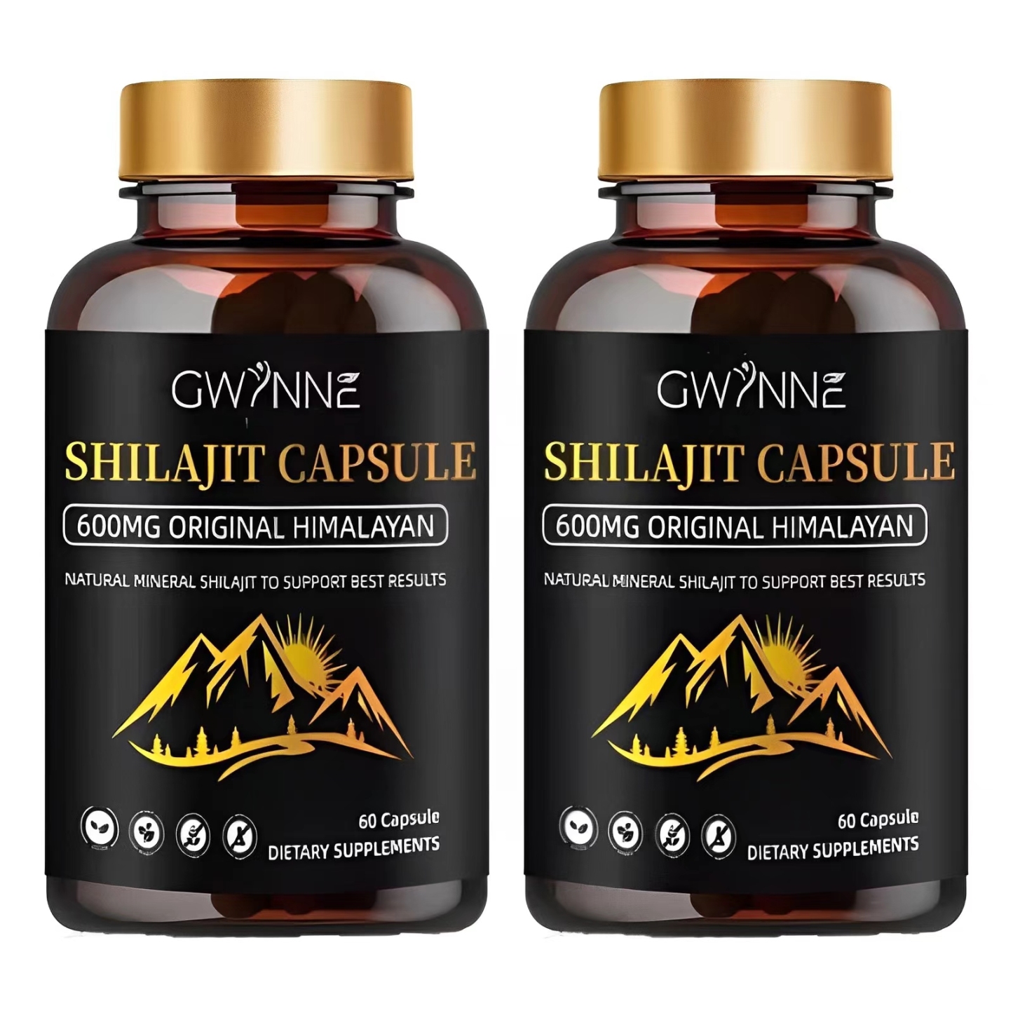 Pack 2 GWYNNE Shilajit Extract 120 Cápsulas Cada de Resina Charajiorgá Nica Pura Del Himalaya Sin sabor