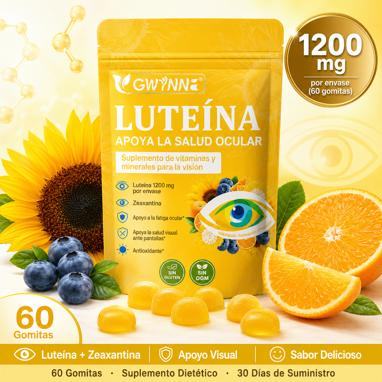 Gwynne Gummies De Luteína 60 Gummie,suplemento De Vitaminas Y Minerales Oculares Con 40mg De Luteína Y 8mg De Zeaxantina,vitaminas Gomosas Para El Apoyo A La Salud Ocular