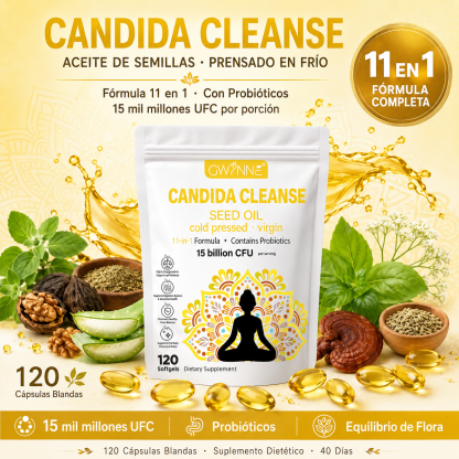 Gwynne Candida Cleanse Seed Oil 120 Cápsulas,hierbas Naturales Para La Desintoxicación Intestinal Con 15 Billion Cfu,11-in-1 Formula Con Hoja De Orégano,ácido Caprílico Y Probiotics