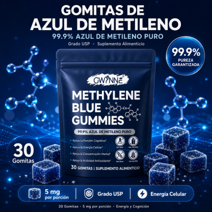Gwynne Methylene Blue Gummies,99.9% Azul De Metileno Puro Grado Usp,apoyo A La Energía Celular Y Función Cognitiva,30 Gummies