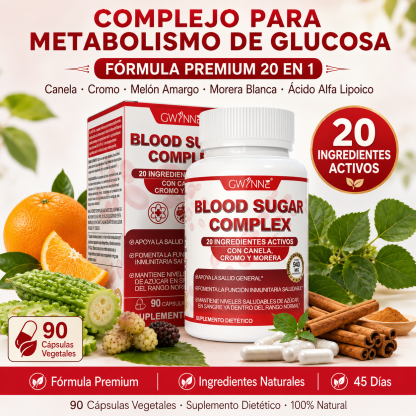 Gwynne Blood Sugar Complex Supplement,apoya Niveles Saludables De Azúcar En La Sangre,ya Dentro Del Rango Normal,con Vitaminac,e,biotina,magnesio,cromo,90 Capsules