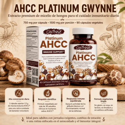 GWYNNE Suplemento Vegetal Platinum AHCC 750 mg,90 Cápsulas
