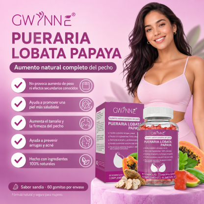 Gwynne Puro Natural Aumento De Mamas Lifting De Glúteos,con Pueraria Mirifica 1000mg Y Extracto De Papaya 500mg,apoyo Al Crecimiento Mamario,piel Sana,estrógeno,60 Gominolas