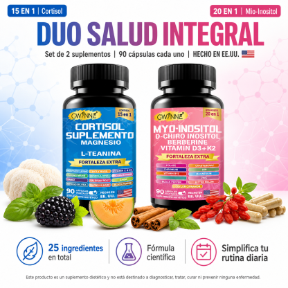Gwynne Suplemento De Cortisol 90 Cápsulas + Suplemento De Inositol Myo-inositol Y D 90 Cápsulas,con Glicinato De Magnesio,vitamina B12 Y K2