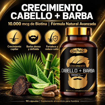 Gwynne crecimiento Cabello y Barba Suplemento 90 Cápsulas con Biotina,Zinc