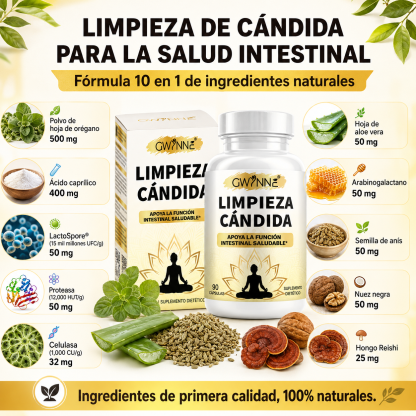 Gwynne Limpieza Cándida 90 Cápsulas Con Orégano,ácido Caprílico Y Probióticos,gut Y Colon Support,desintoxicación Intestinal