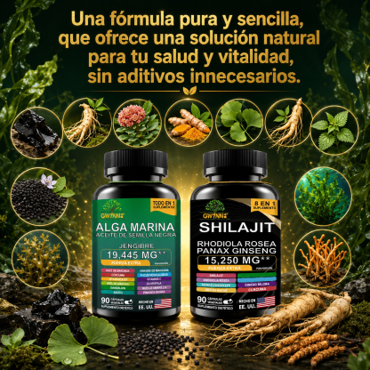 Gwynne All In 1 Shilajit Y Sea Moss Bundle 90 Cápsulas-contiene 29170 Mg De Musgo Marino, Aceite De Semilla Negra, Etc Y Contiene 22875 Mg De Shilajit,rhodiola Rosea, Etc