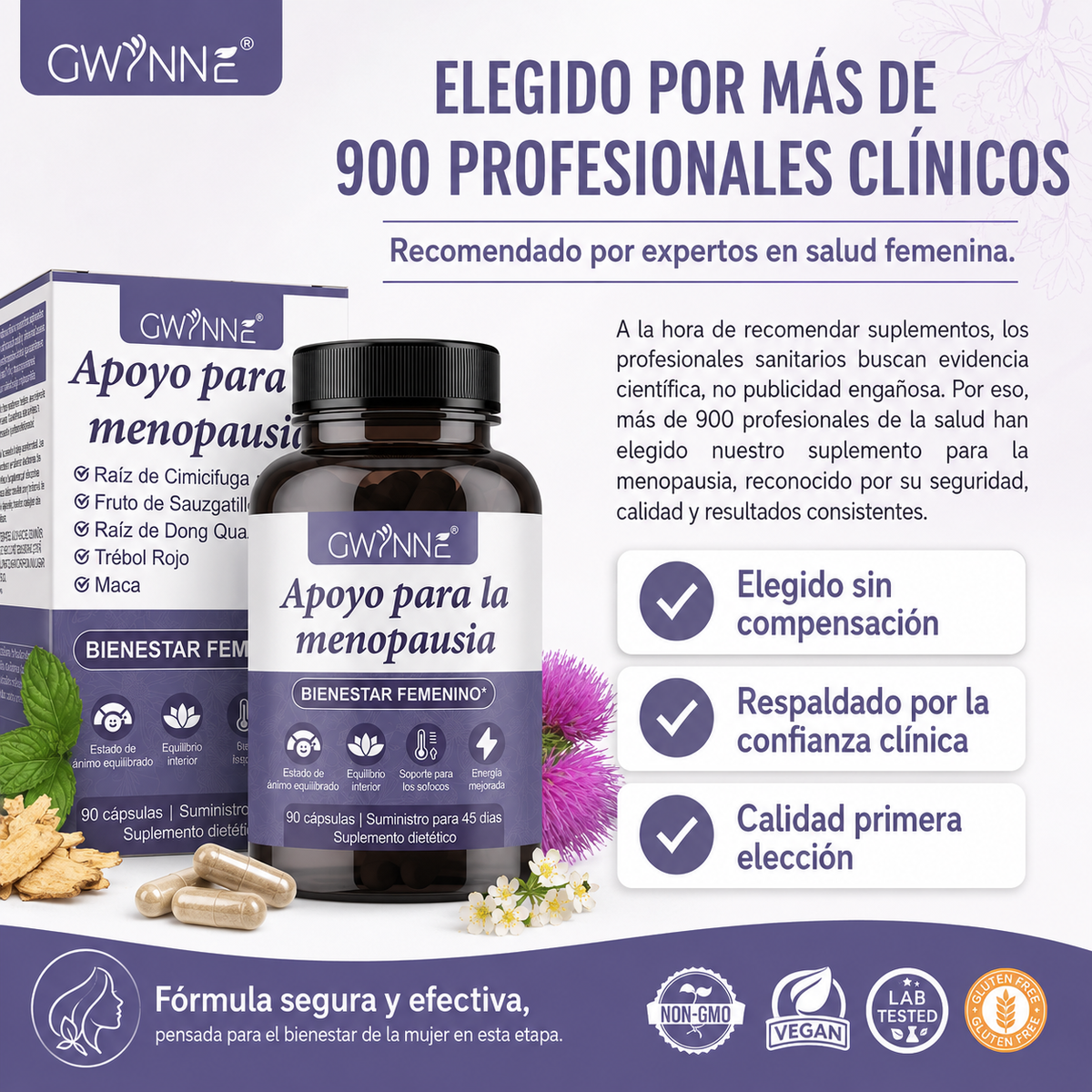 Gwynne Suplemento De Menopausia Para Mujeres,cápsulas De Equilibrio De Hormona Femenina Para Sudores Nocturnos Salpicaduras Calientes Y Oscilaciones De Estado De Ánimo Con Dong Quai,magnesio,90 Cáps
