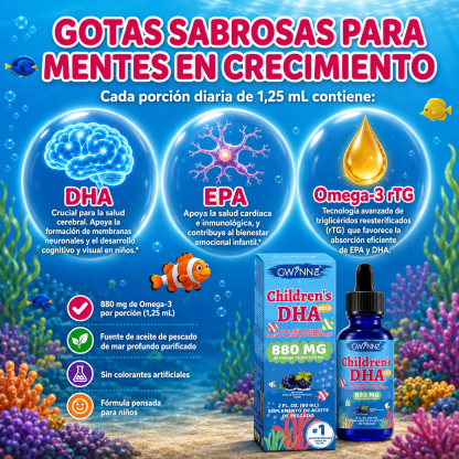 Gwynne Dha Xtra Gotas,berry Punch Para Niños 60ml - 880 Mg Total Omega-3 Con Epa Y Dha - Función Cognitiva E Inmune, Aprendizaje,desarrollo Social,48 Porciones