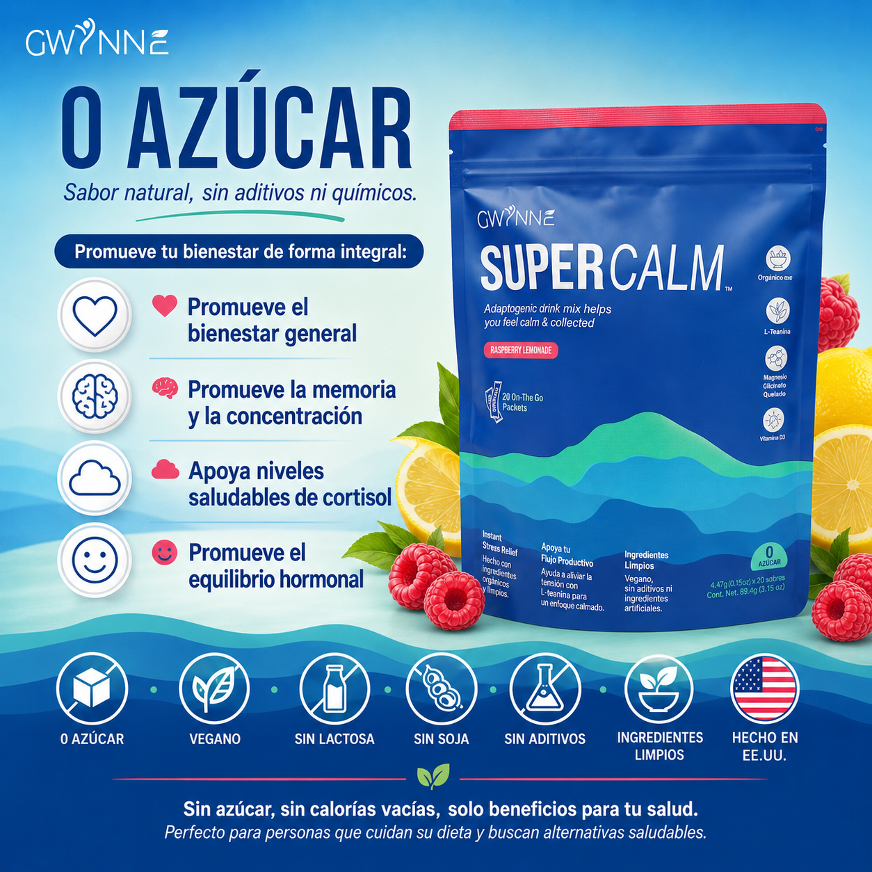 GWYNNE Supercalm Ksm-66 Suplemento de cortisol con glicinato de magnesio Mantenga eficazmente los niveles de cortisol