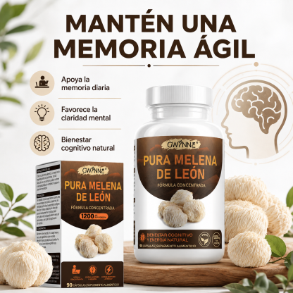 GWYNNE Pura Melena de León 1200 mg,apoyo Foco y cognición,90 Cápsulas