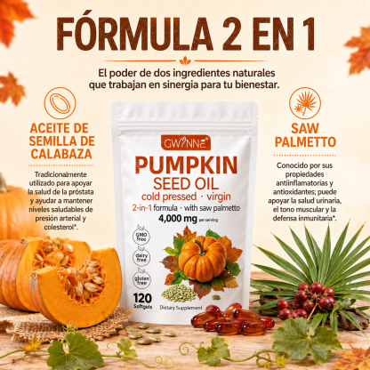 Gwynne 4000mg Cápsulas De Aceite De Semilla De Calabaza,Cold Pressed,Pure Virgin Oil,Apoyar la salud del cabello,el sistema urinario y la próstata,rico En Ácidos Grasos y Phytosterols 120cápsulas