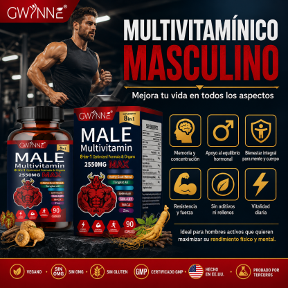 Gwynne Multivitamina Para Hombre 90 Cápsula,8 En 1 Multivitaminas Para Hombres Diarias 2550 Mg Max Con Zinc,shilajit,horny Goat Weed,etc,apoyo A La Energía Físicas