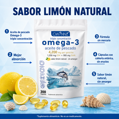Gwynne Omega 3 Premium 4200mg 300 Cáps, Bacalao De Aguas Profundas Del Ártico Noruego, Que Contienen 1200mg Epa Y 900mg Dha Suplementos Alimentarios Para Apoyar La Salud Física De Mujere Y Hombre
