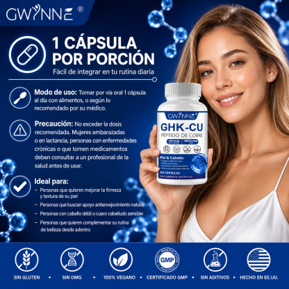 Gwynne Péptido De Cobre Ghk-cu 200mcg,90 Cápsulas De Alta Potencia Promueve La Reparación De La Piel,la Elasticidad Radiante De La Piel,el Anti-envejecimiento Y El Apoyo Al Crecimiento Del Cabello