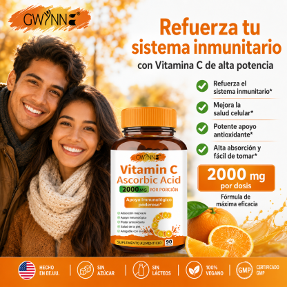 Gwynne Ácido Ascórbico Puro De Vitamina C 2000mg,90 Cápsulas,formas Solubles En Grasa Y Agua Altamente Biodisponibles,antioxidante Y Suplemento De Apoyo Inmunológico
