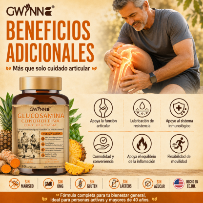Glucosamina Complex | Glucosamina 1500mg, Condroitina, Msm Alta Potencia,curcumina,quercetina| Articulaciones Y Huesos | GWYNNE Vitaminas Mujer Y Hombre 90 Cápsulas