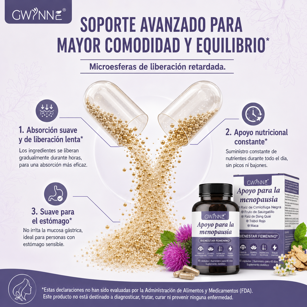 Gwynne Suplemento De Menopausia Para Mujeres,cápsulas De Equilibrio De Hormona Femenina Para Sudores Nocturnos Salpicaduras Calientes Y Oscilaciones De Estado De Ánimo Con Dong Quai,magnesio,90 Cáps