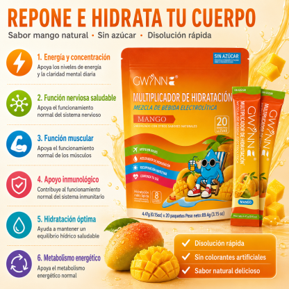Gwynne Multiplicador De Hidratacion Mezcla De Bebida Electrolitica,supercalm Nutricional Bebidas Mixtas En Polvo Con Sodio ,vitamina C Y B12,sabor A Mango 20 Unidade