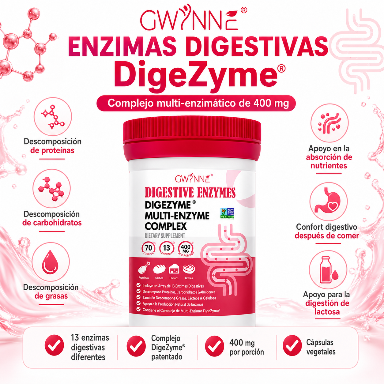 Gwynne Paquete Avanzado Salud Intestinal:Vaginal probióticos 60 Billion De Ucf 70Cápsula Y Enzimas Digestivas 400mg 70Cápsula,para Salud Digestiva Y Salud Intestinal,apoya El Estreñimiento Ocasional