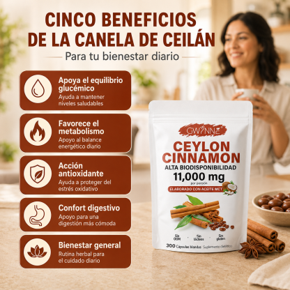 GWYNNE Ceylon Cinnamon 300 Capsules 20:1 con Aceite MCT,alta biodisponibilad 11000mg