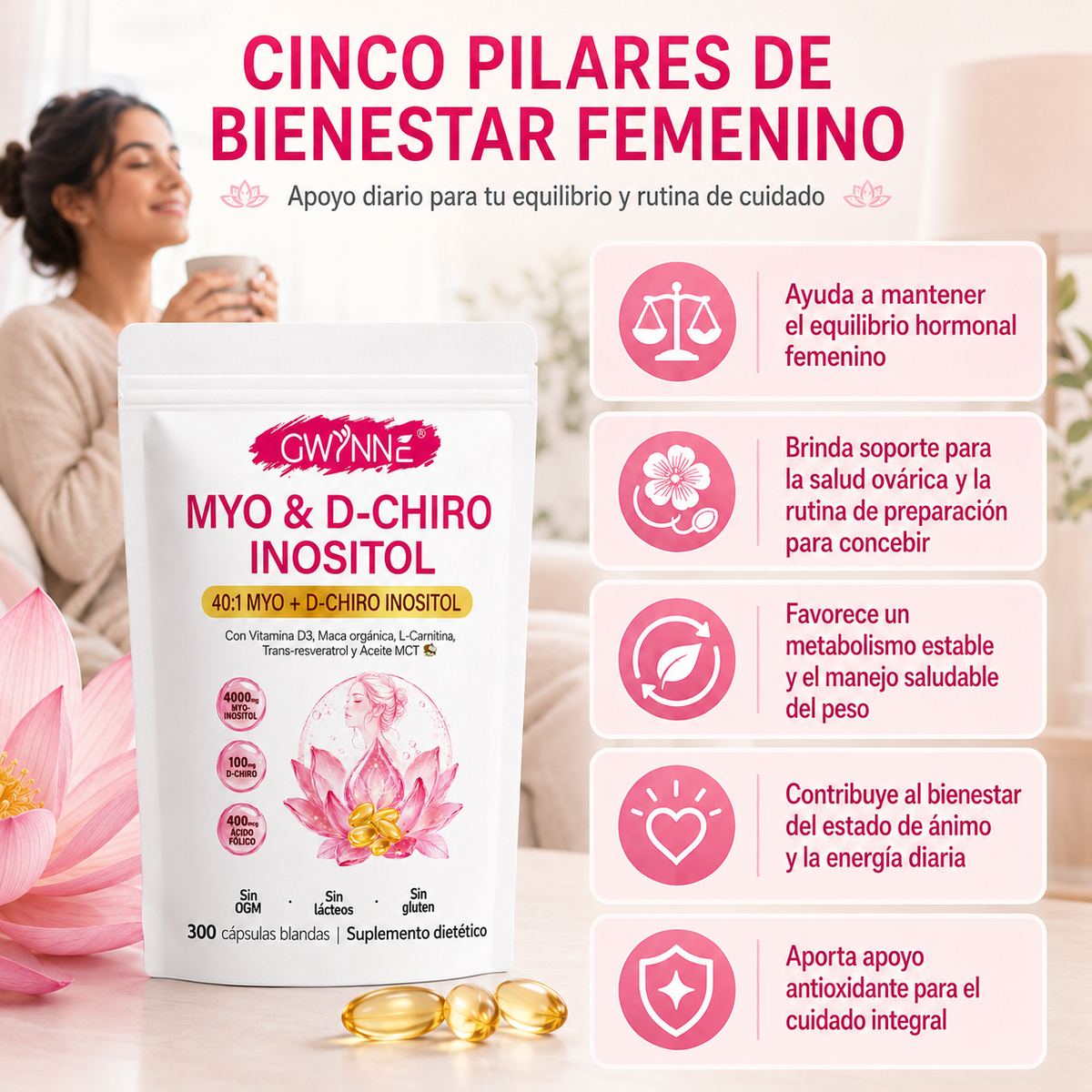 GWYNNE Myo-inositol Y D-chiro Inositol 300 Cáps
