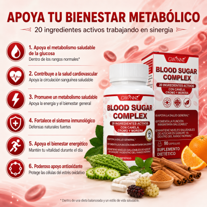 Gwynne Blood Sugar Complex Supplement,apoya Niveles Saludables De Azúcar En La Sangre,ya Dentro Del Rango Normal,con Vitaminac,e,biotina,magnesio,cromo,90 Capsules
