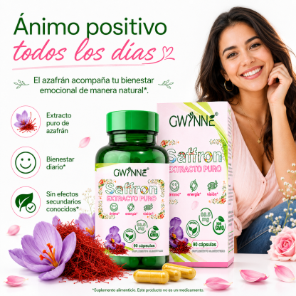 Gwynne Azafrán Puro Orgánico 88.5mg,extracto De Saffron Feliz Para Aumentar La Energía Y El Estado De Ánimo,apoyar La Salud Ocular,90 Cápsulas