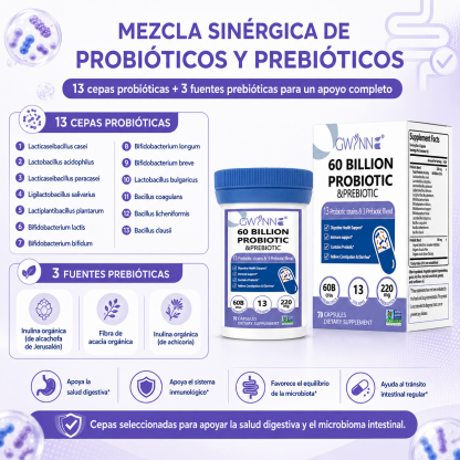 Gwynne vaginal Probióticos 60 Billion De Ucf 70 Cápsula,13Strains + 3Prebióticos Mezcla,salud Inmune,digestiva E Intestinal-Apoya El Estreñimiento,la Diarrea,apoyo Inmunológico Para Mujeres Y Hombres