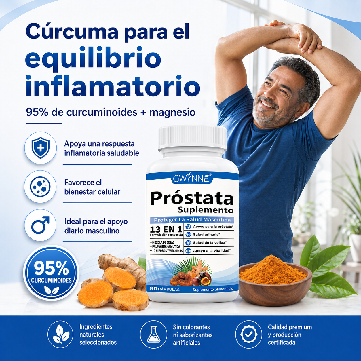 Gwynne 13en1 Nutricional Prostate Health 2000mg 90 Cápsulas Para Mejorar El Rendimiento Masculino,favorecer La Calidad De Vida Y Aumentar La Satisfacción De La Pareja