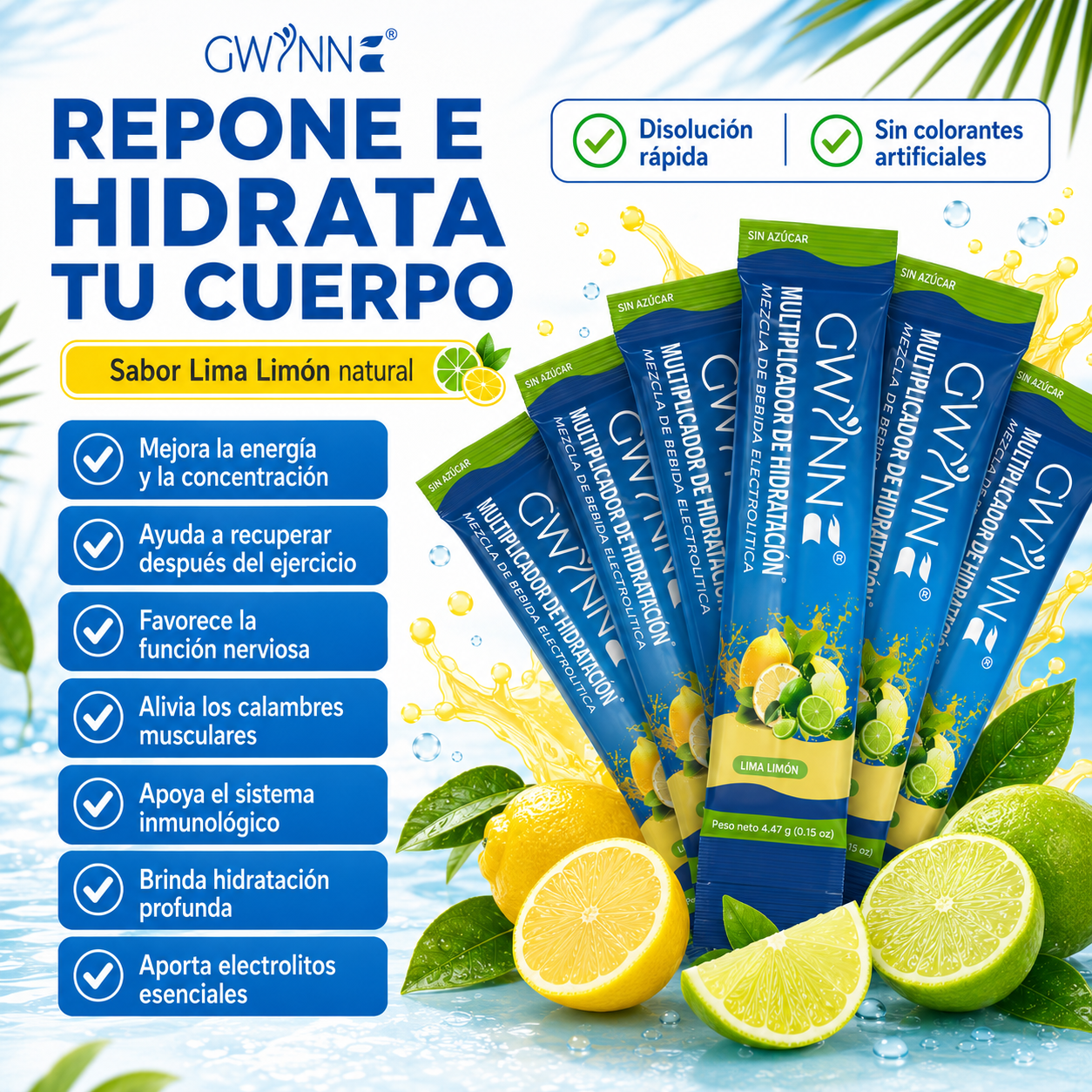 Gwynne Multiplicador De Hidratacion Mezcla De Bebida Electrolitica,supercalm Nutricional Bebidas Mixtas En Polvo Con Sodio ,vitamina C Y B12,sabor A Limón 20 Unidade