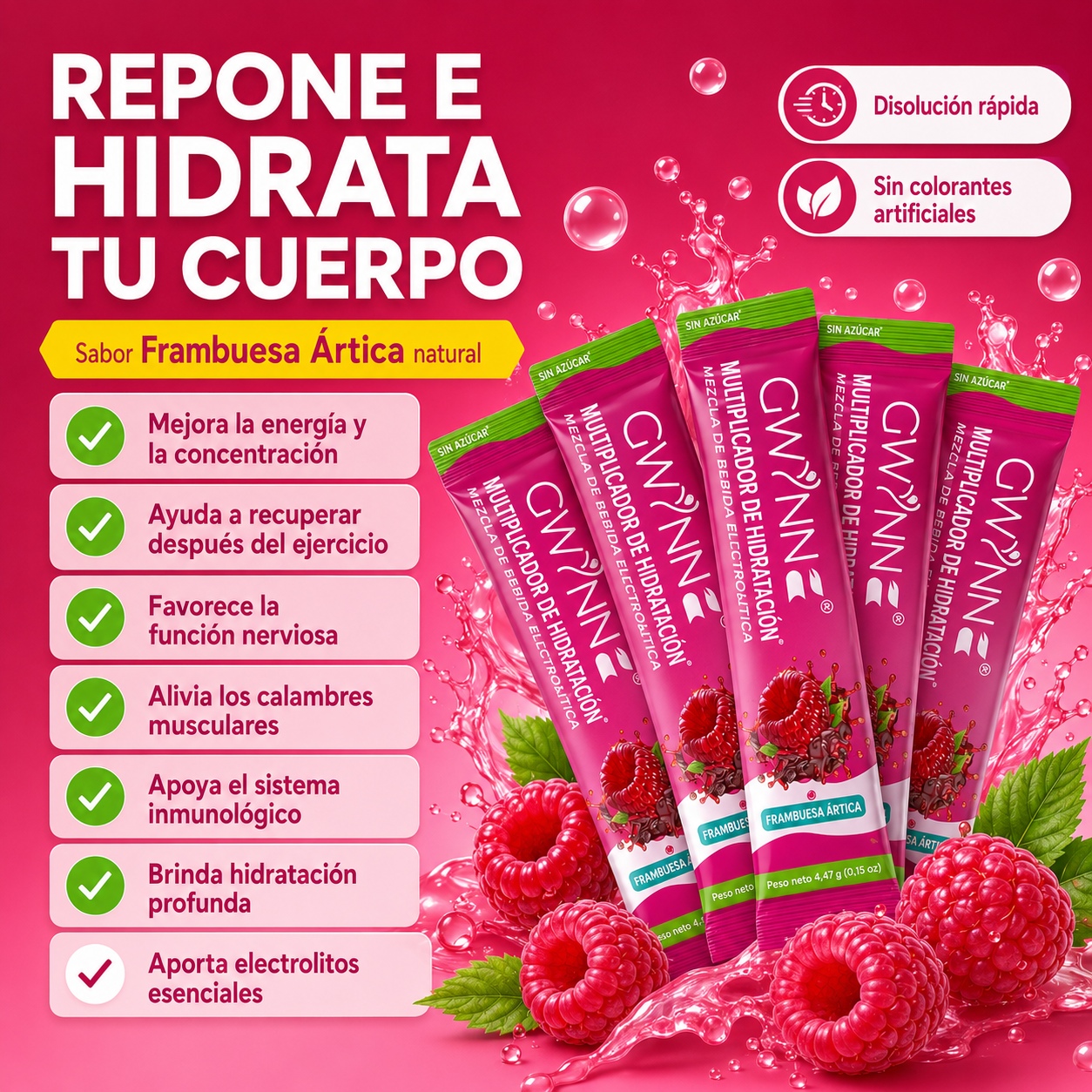 Gwynne Multiplicador De Hidratacion Mezcla De Bebida Electrolitica,supercalm Nutricional Bebidas Mixtas En Polvo Con Sodio ,vitamina C Y B12,sabor A Frambuesa 20 Unidade