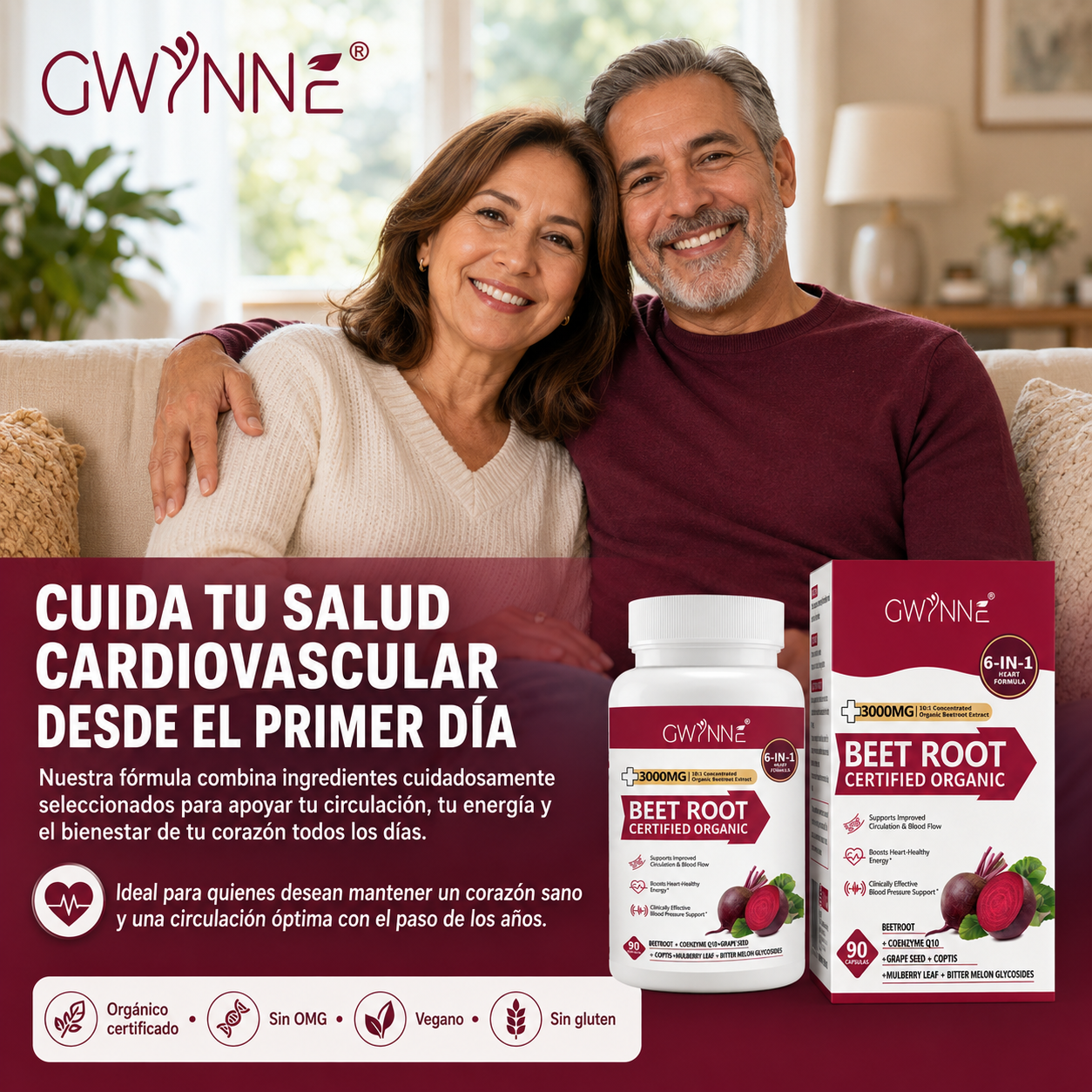 Gwynne Organic Beet Root Capsules 3000mg 90 Cápsulas Con Coq10,remolacha En Polvo Soporta Lmproved Circulación Y Flujo Sanguíneo,proporcionar Soporte Cardíaco Y De Presión Arterial