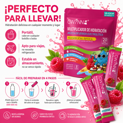 Gwynne Multiplicador De Hidratacion Mezcla De Bebida Electrolitica,supercalm Nutricional Bebidas Mixtas En Polvo Con Sodio ,vitamina C Y B12,sabor A Frambuesa 20 Unidade