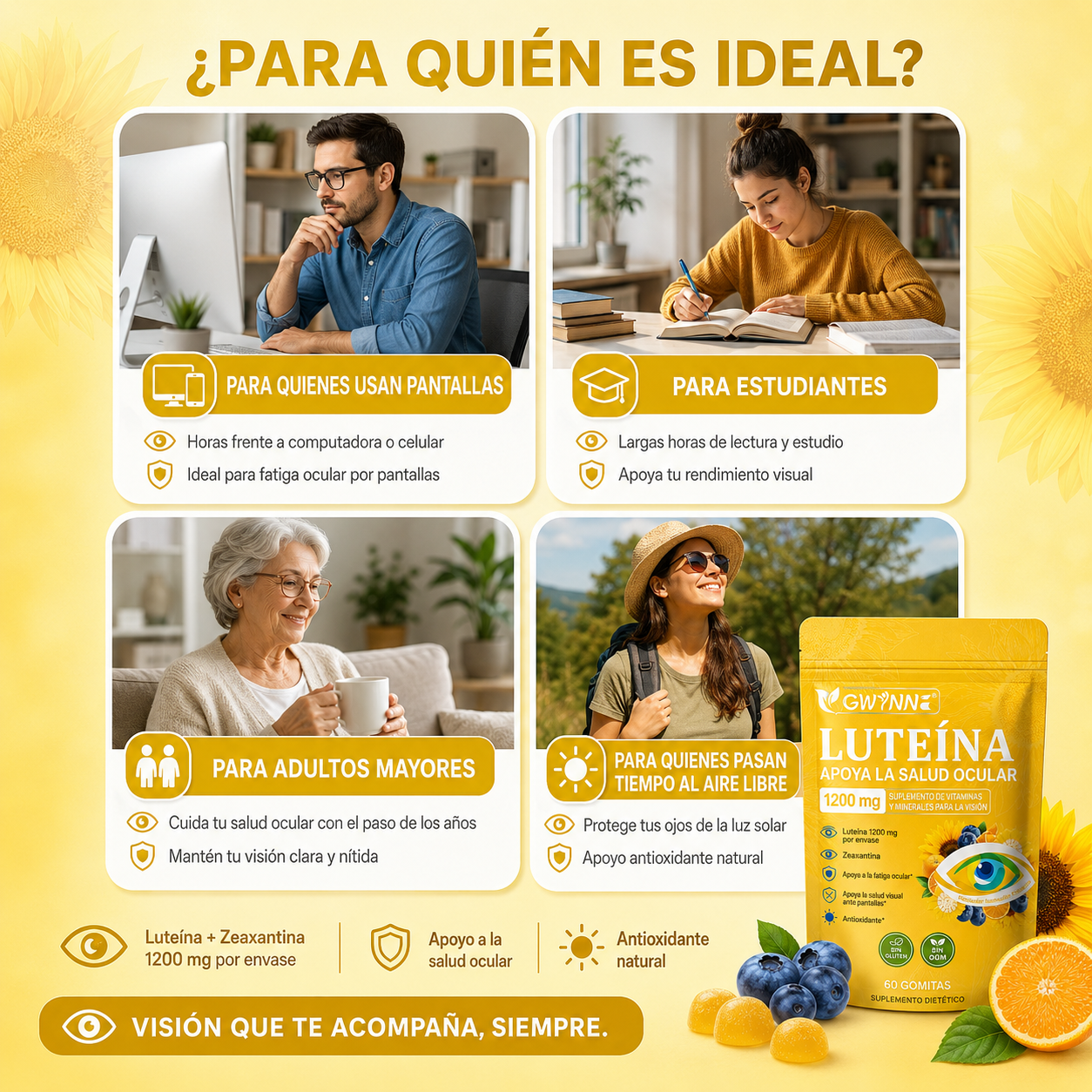 Gwynne Gummies De Luteína 60 Gummie,suplemento De Vitaminas Y Minerales Oculares Con 40mg De Luteína Y 8mg De Zeaxantina,vitaminas Gomosas Para El Apoyo A La Salud Ocular