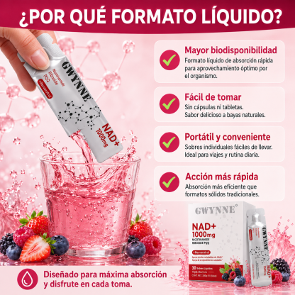 Gwynne Nad Suplemento Con Nicotinamide Riboside, Resveratrol & Pqq 1000mg Alternativa Nmn Extra Fuerte Para Anti-envejecimiento, Energía & Concentración 30 Unidad