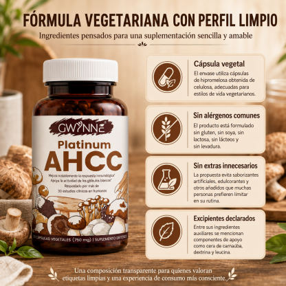 GWYNNE Suplemento Vegetal Platinum AHCC 750 mg,90 Cápsulas