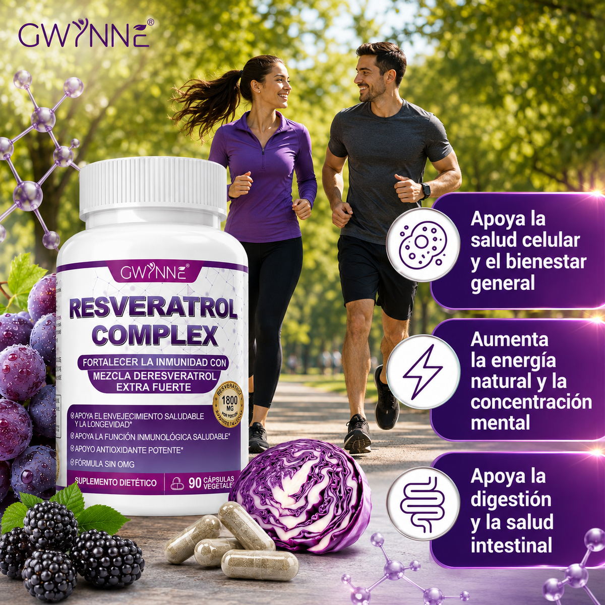 Gwynne Resveratrol Supplement 1800 Mg Complejo Antioxidante 90 Cápsulas,píldoras De Resveratrol Para Envejecimiento Saludable,apoyo A La Salud General,sistema Inmunológico,función Cerebral