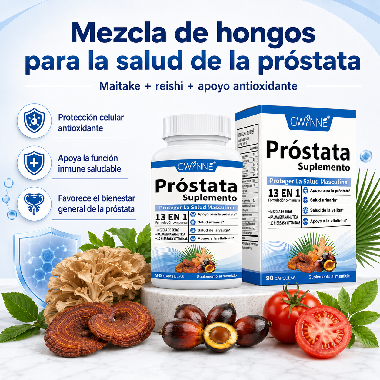 Gwynne 13en1 Nutricional Prostate Health 2000mg 90 Cápsulas Para Mejorar El Rendimiento Masculino,favorecer La Calidad De Vida Y Aumentar La Satisfacción De La Pareja