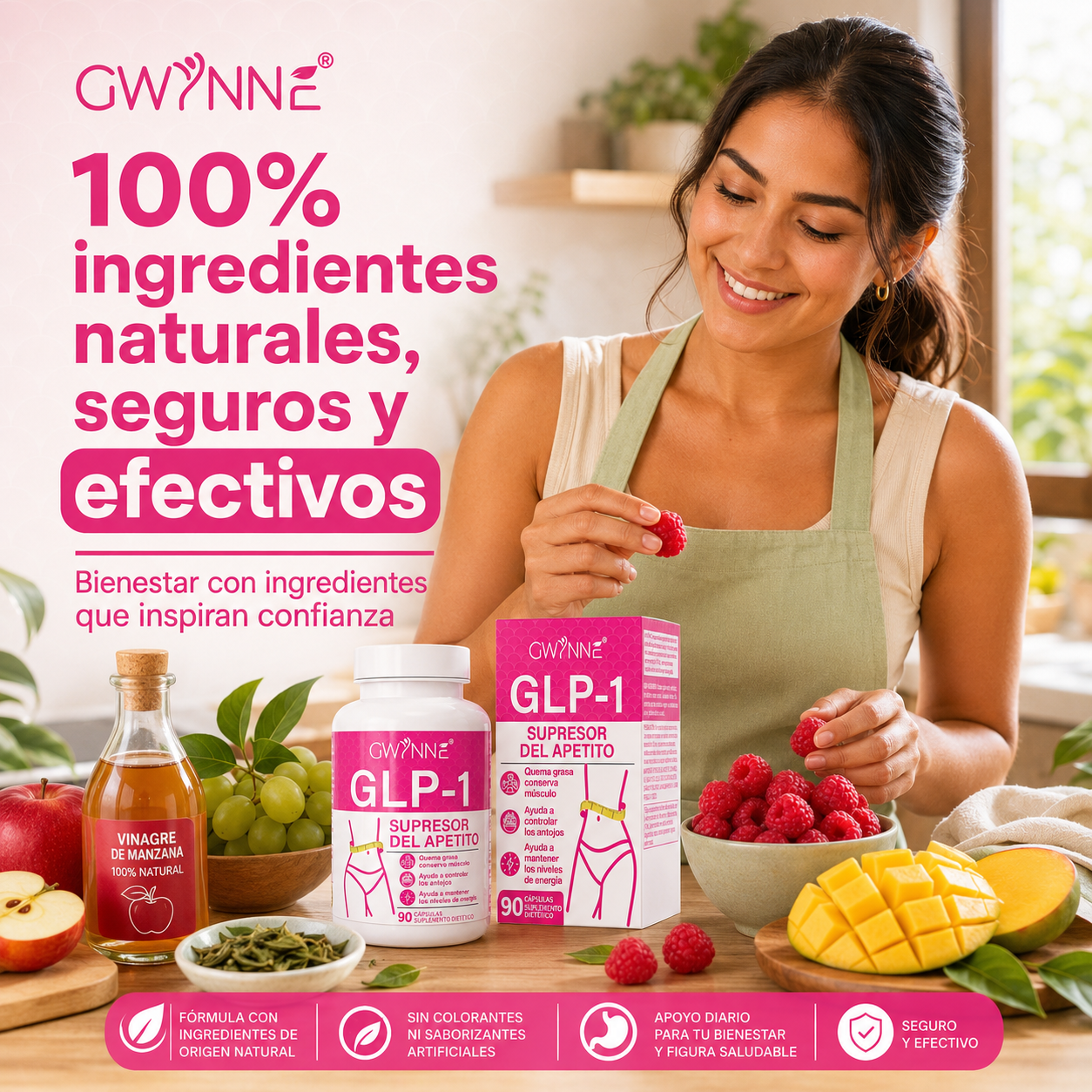 Gwynne Suplementos De Supresor Del Apetito Glp-1,con Cetonas De Frambuesa,mango Africano,apoya El Metabolismo, La Absorción Nutricional,inhibición Del Apetito Y La Digestión,90 Cápsulas