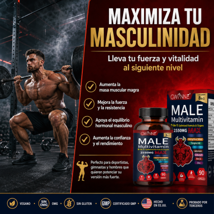 Gwynne Multivitamina Para Hombre 90 Cápsula,8 En 1 Multivitaminas Para Hombres Diarias 2550 Mg Max Con Zinc,shilajit,horny Goat Weed,etc,apoyo A La Energía Físicas
