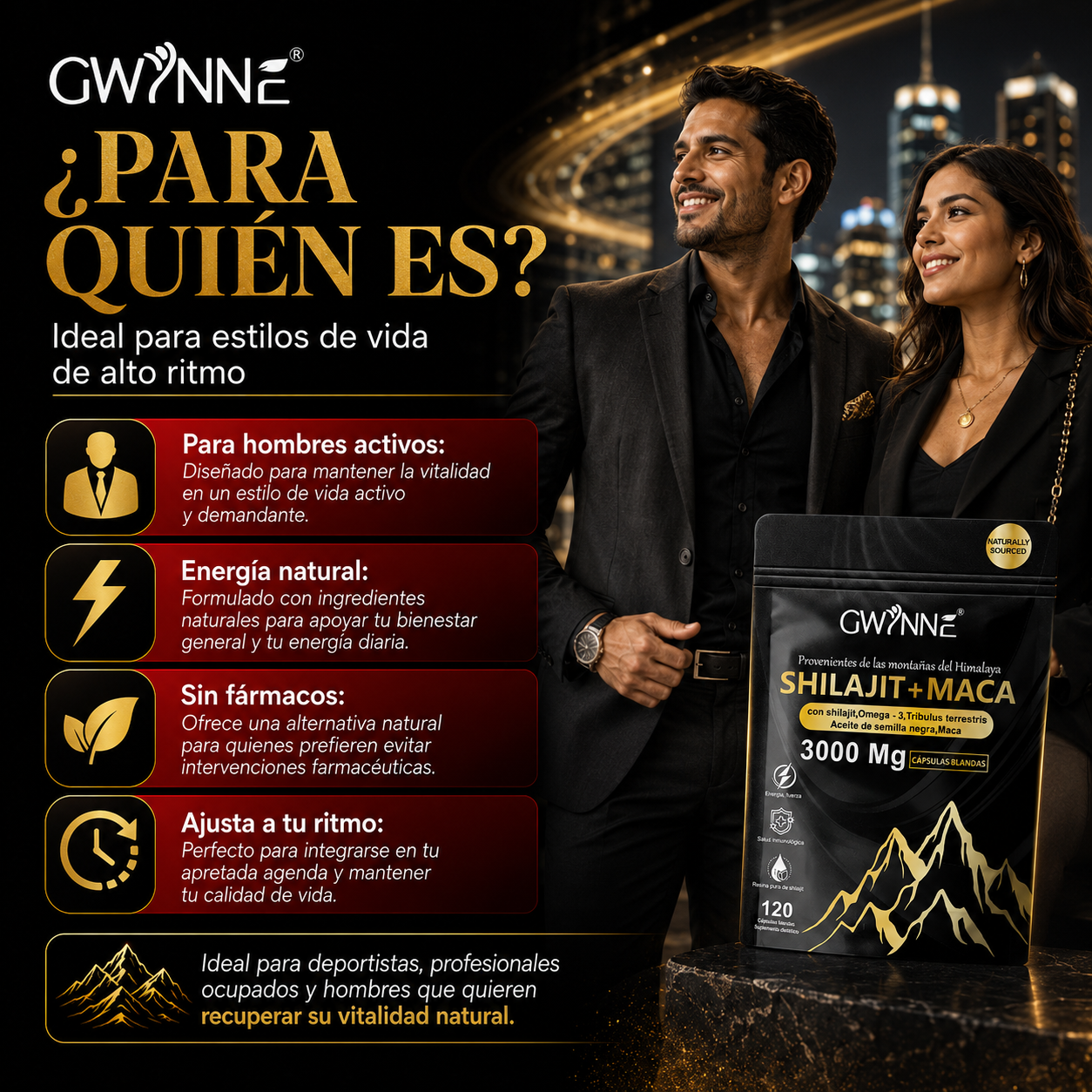 Gwynne Shilajit + Maca Del Himalaya 120 Cáps,con Shilajit 3000mg,omega-3,tribulus Y Maca,salud Cardio-cerebra,aumento De Energia,antiinflamatorio Y Antioxidante