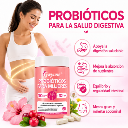 Gwynne Vaginal Probióticos Para Mujeres 100m Ufc + 32cepas,conprebioticos,enzimas Digestivas,arándano Rojo Y D-manosa, Apoyo Vaginal Y Digestivo,60 Cápsulas