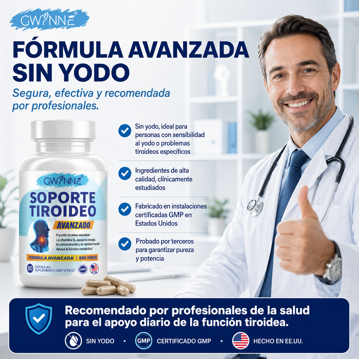 Gwynne Soporte Tiroideo Avanzado Con Vitamina B12,zinc,l-tirosina Y Selenio,apoya La Función Tiroidea,energía Y Metabolismo,90 Cápsulas